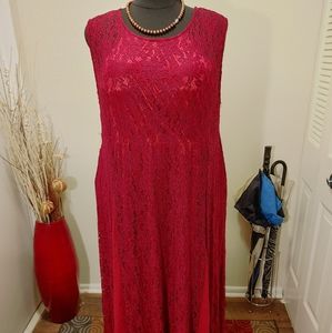 Burgundy Lace Formal Gown with Satin Panels
